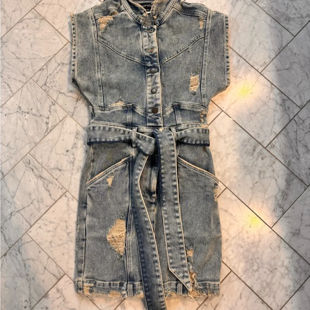 Retrofete Distressed Denim Dress - Picture 1 of 3